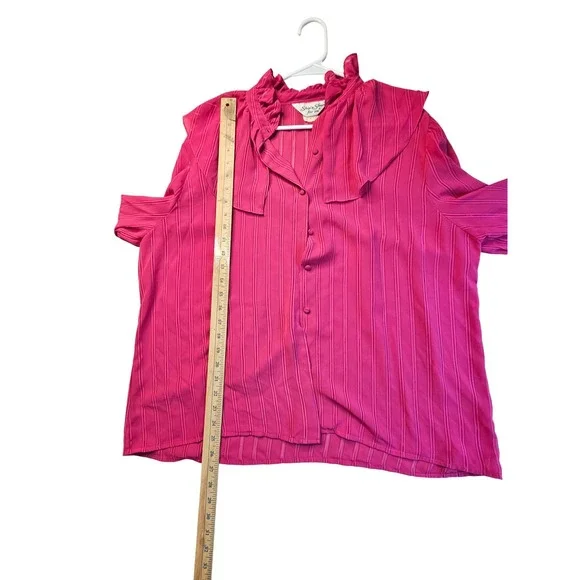 Vintage Ship n Shore‎ Pink Striped Ruffle Neck Button Blouse Top - Picture 5 of 9